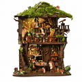 DIY Book Nook Kit with LED Light,Forest Tea Book Club Miniature House Bookshelf Insert Decor, 3D Wooden Puzzle Dollhouse Craft Kit for Adults Teens, Book Lover Gift