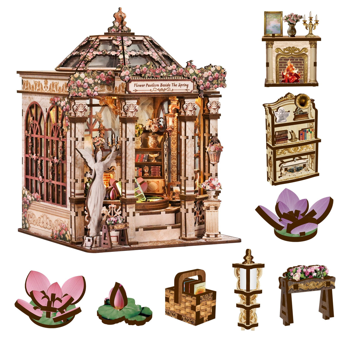 DIY Book Nook Kit with LED Light, Fantasy Wonderland Fold-Out Storybook Diorama, 3D Wooden Puzzle Bookshelf Decor Gift for Adults Teens