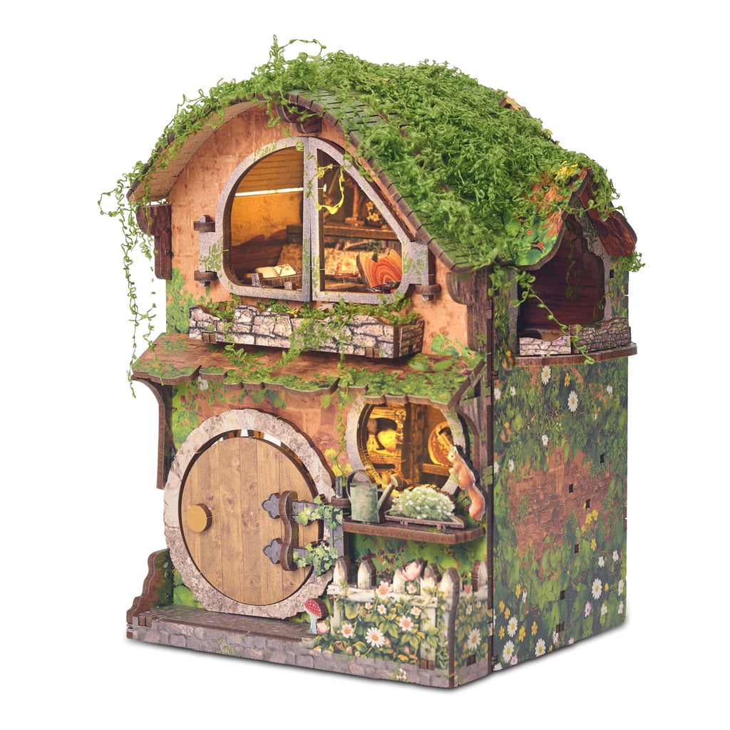 DIY Book Nook Kit for Adults, 3D Wooden Puzzle Tiny House Bookshelf Decor with LED Light, DIY Miniature House Kit Gifts for Family and Friends