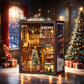Diy Book Nook Kit with Music Box, Christmas Shop 3D Wooden Puzzle for Bookshelf Decor, Miniature House Craft Gift for Adults & Teens