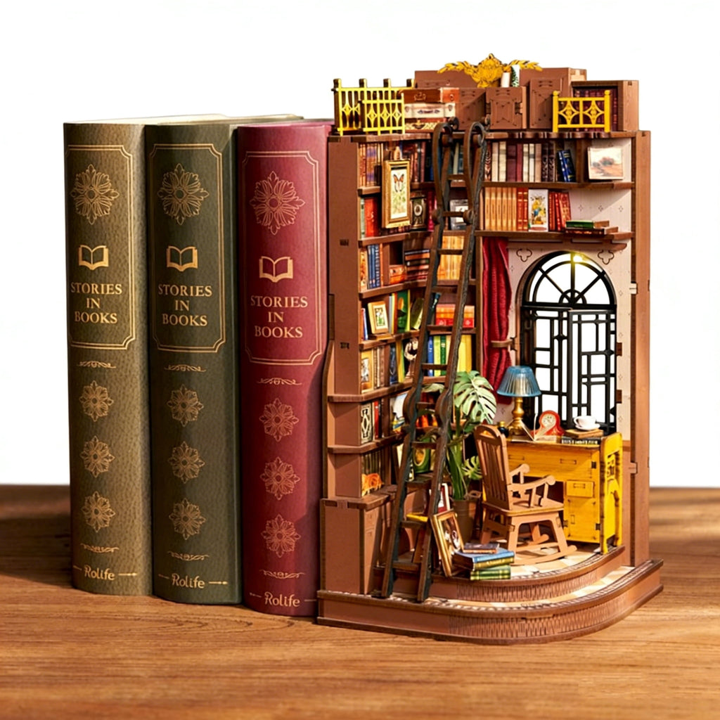 Downton Abbey Bookstore Book Nook Kit, 3D Wooden Puzzle DIY Miniature Downton Study Dollhouse