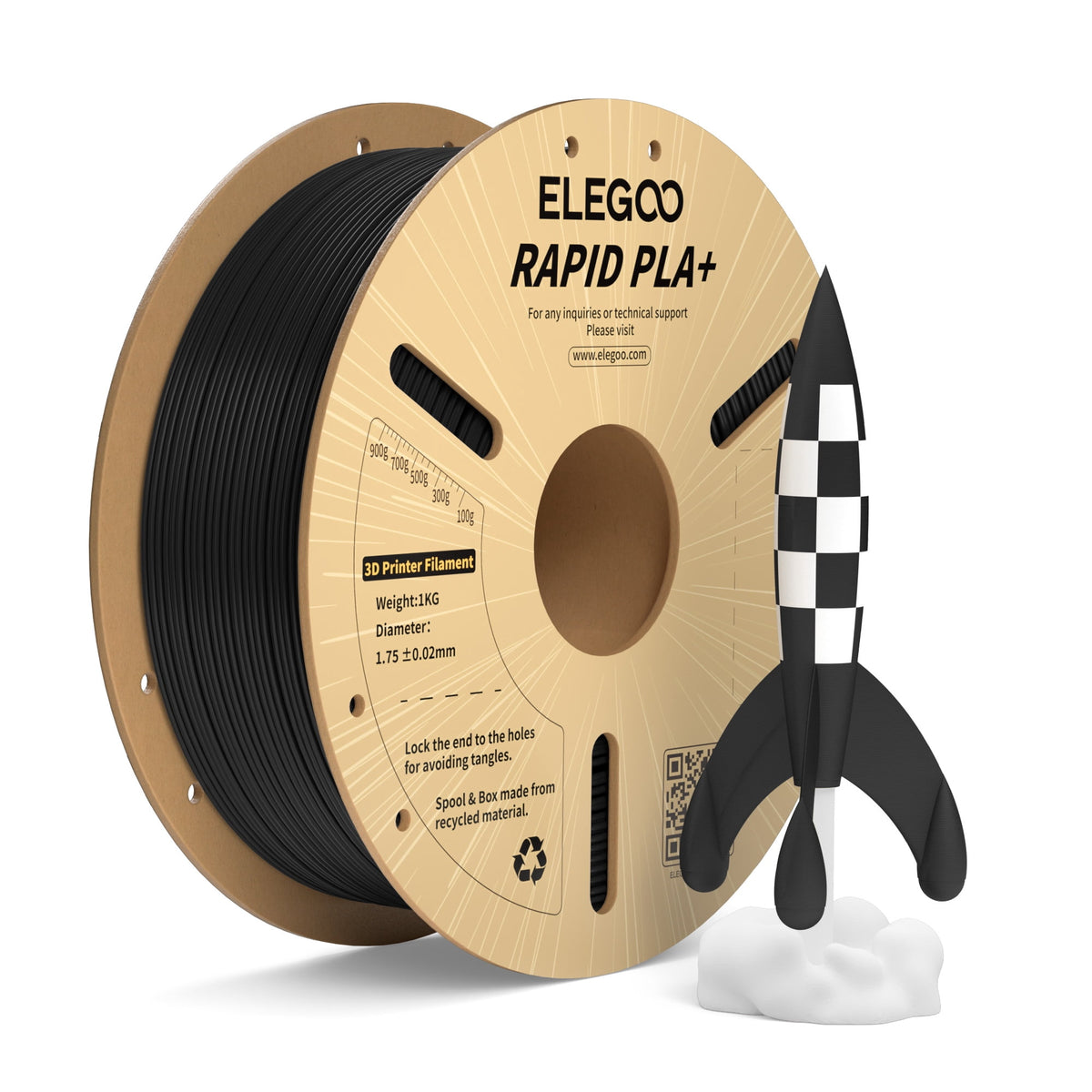 ELEGOO Rapid PLA Plus 3D Printer Filament 1.75mm Brown 1KG