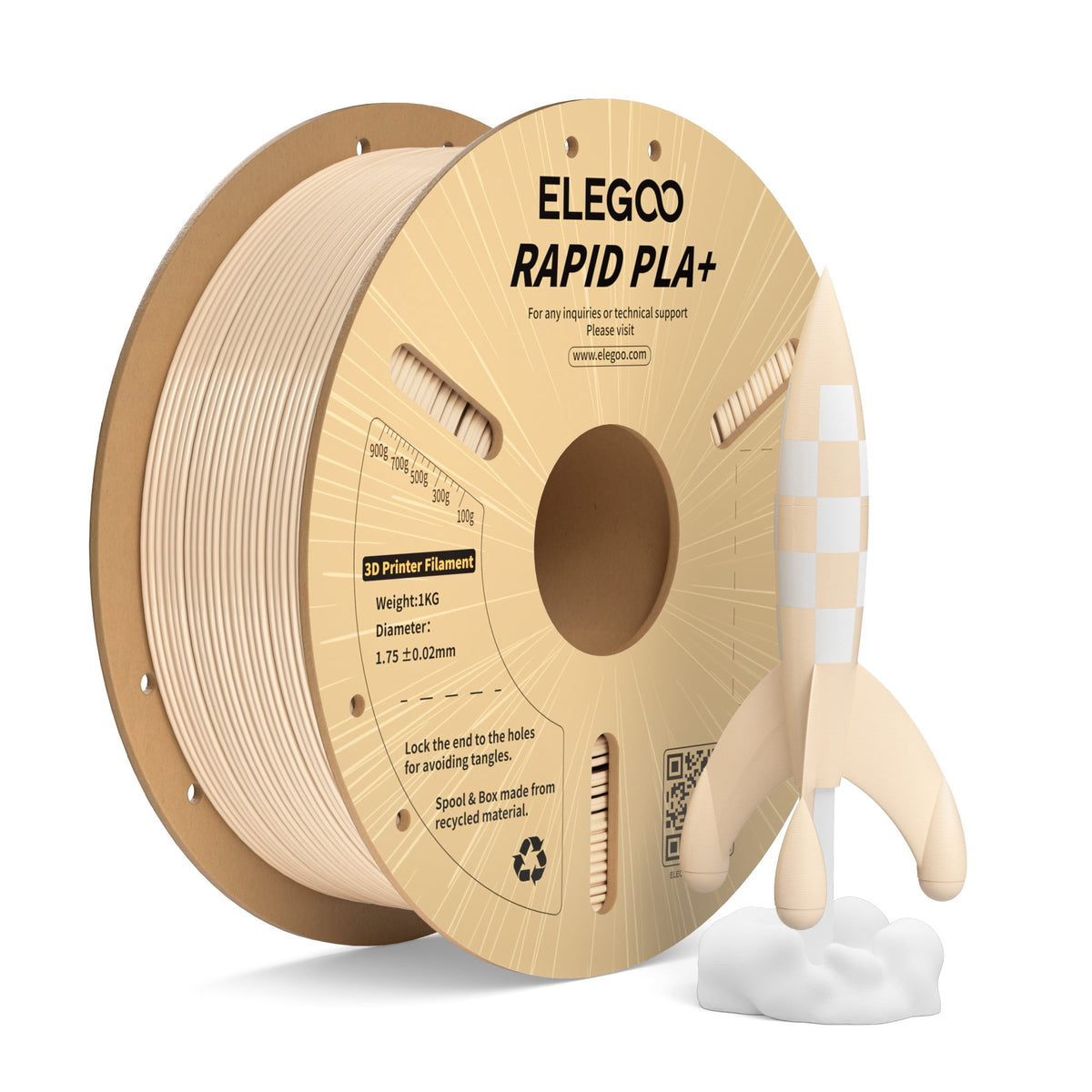 ELEGOO Rapid PLA Plus 3D Printer Filament 1.75mm Brown 1KG