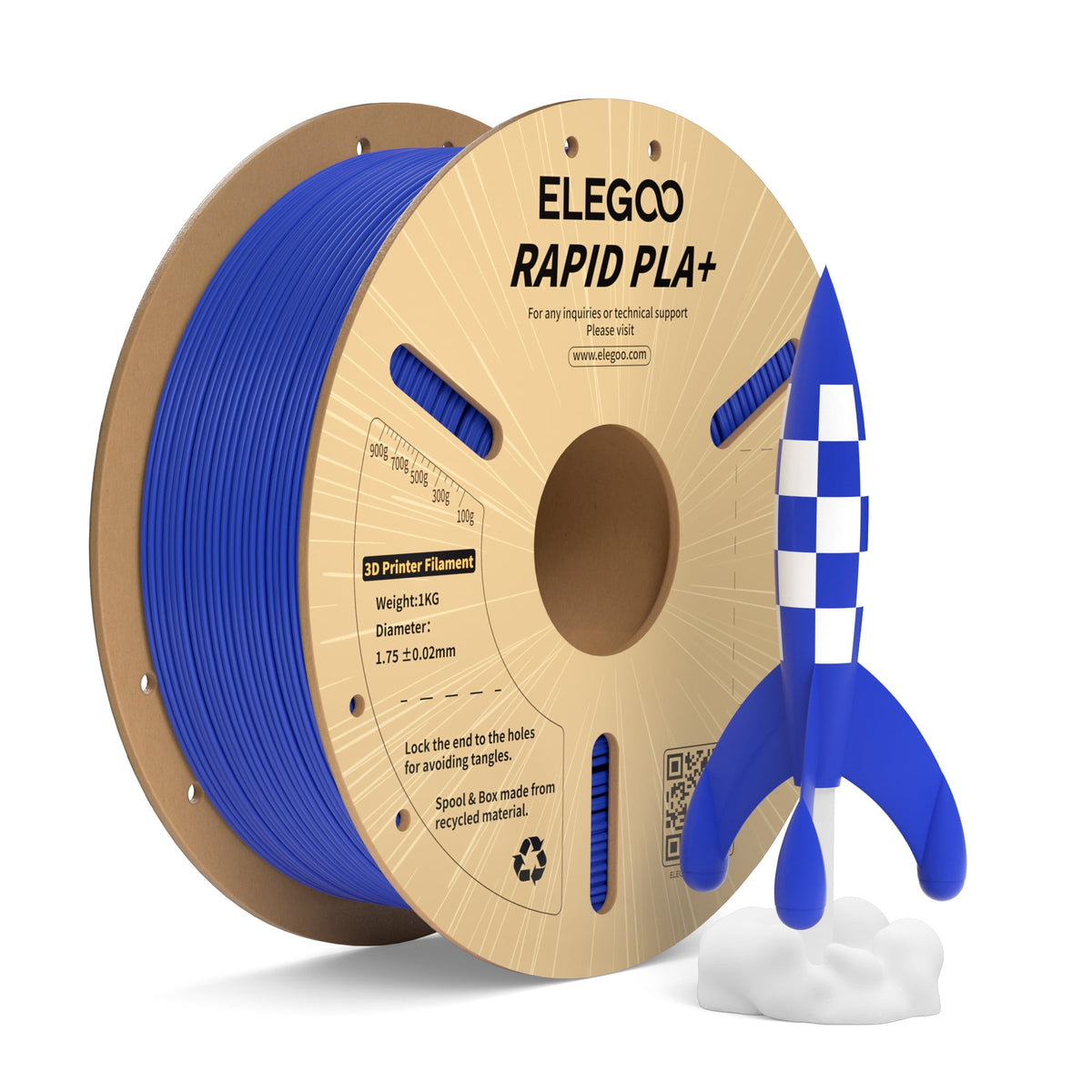 ELEGOO Rapid PLA Plus 3D Printer Filament 1.75mm Brown 1KG