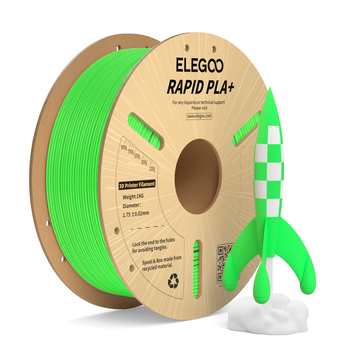 ELEGOO Rapid PLA Plus 3D Printer Filament 1.75mm Brown 1KG