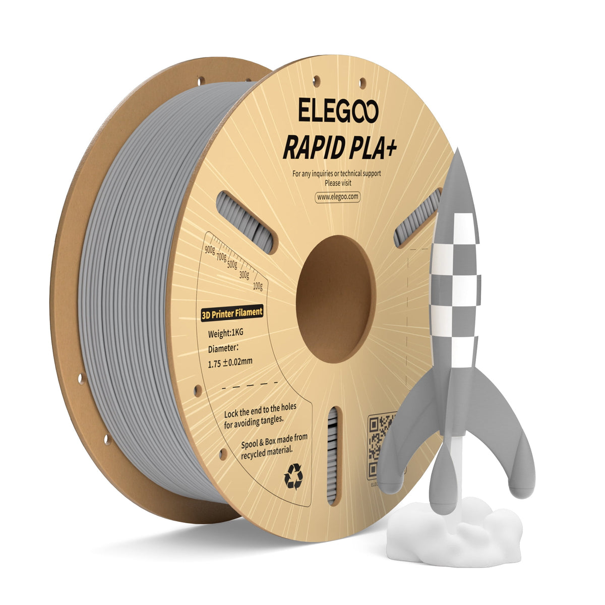 ELEGOO Rapid PLA Plus 3D Printer Filament 1.75mm Brown 1KG
