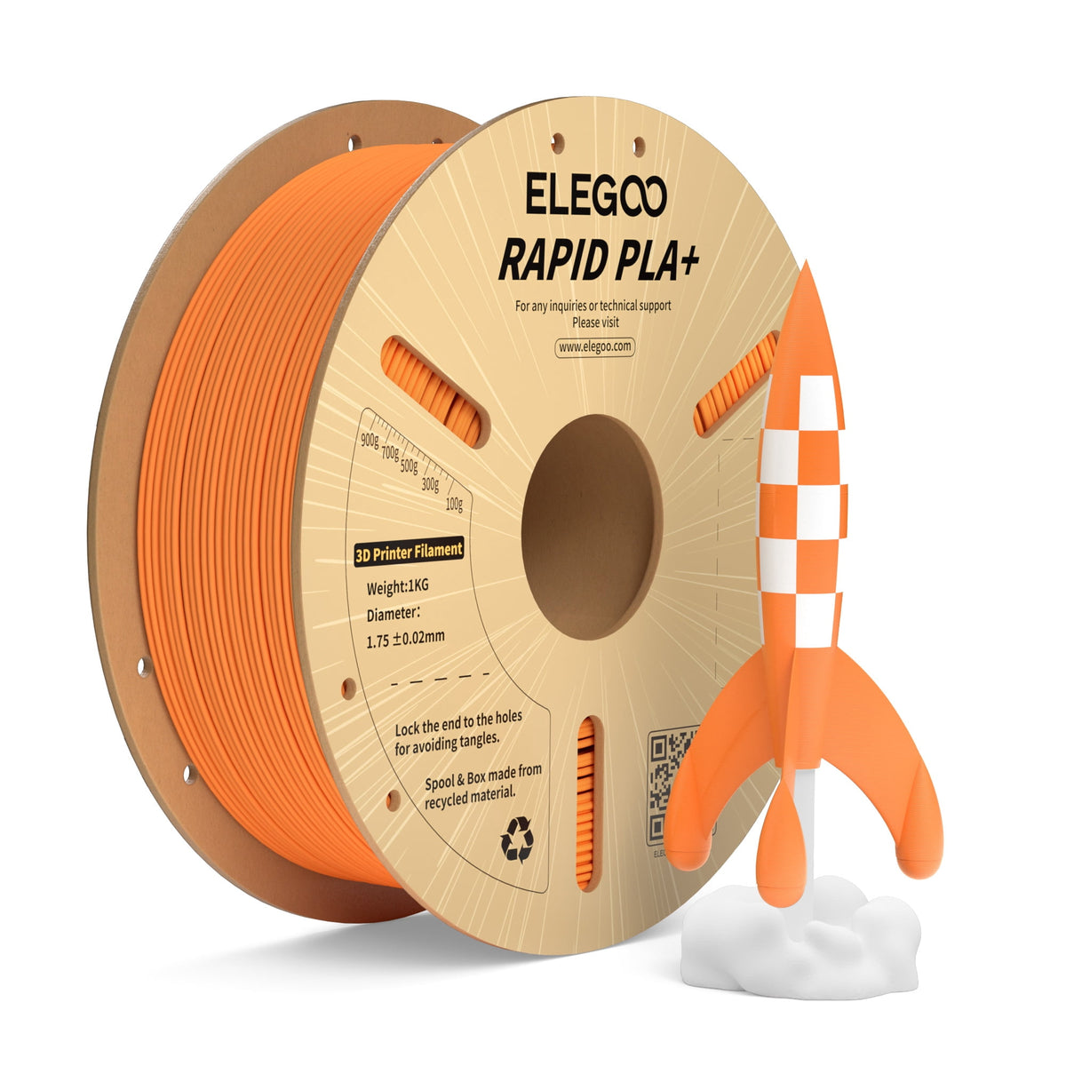 ELEGOO Rapid PLA Plus 3D Printer Filament 1.75mm Brown 1KG
