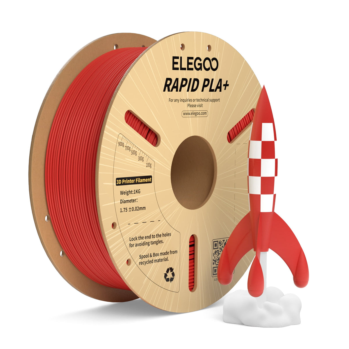 ELEGOO Rapid PLA Plus 3D Printer Filament 1.75mm Brown 1KG