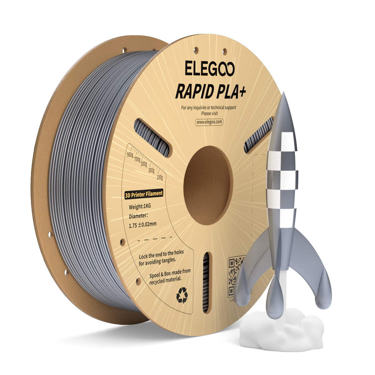 ELEGOO Rapid PLA Plus 3D Printer Filament 1.75mm Brown 1KG