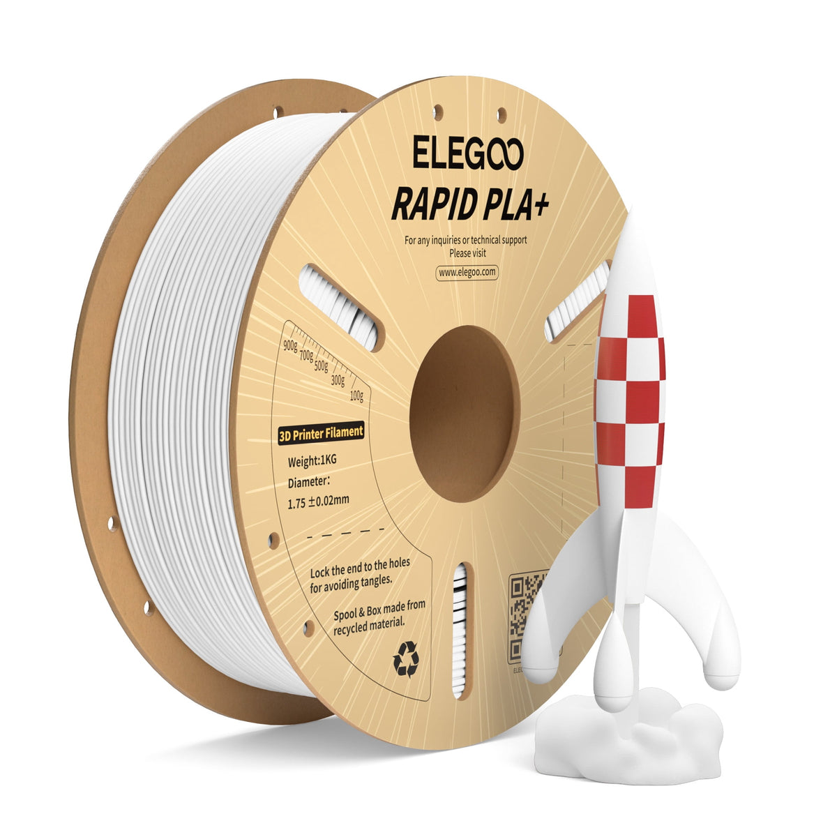 ELEGOO Rapid PLA Plus 3D Printer Filament 1.75mm Brown 1KG