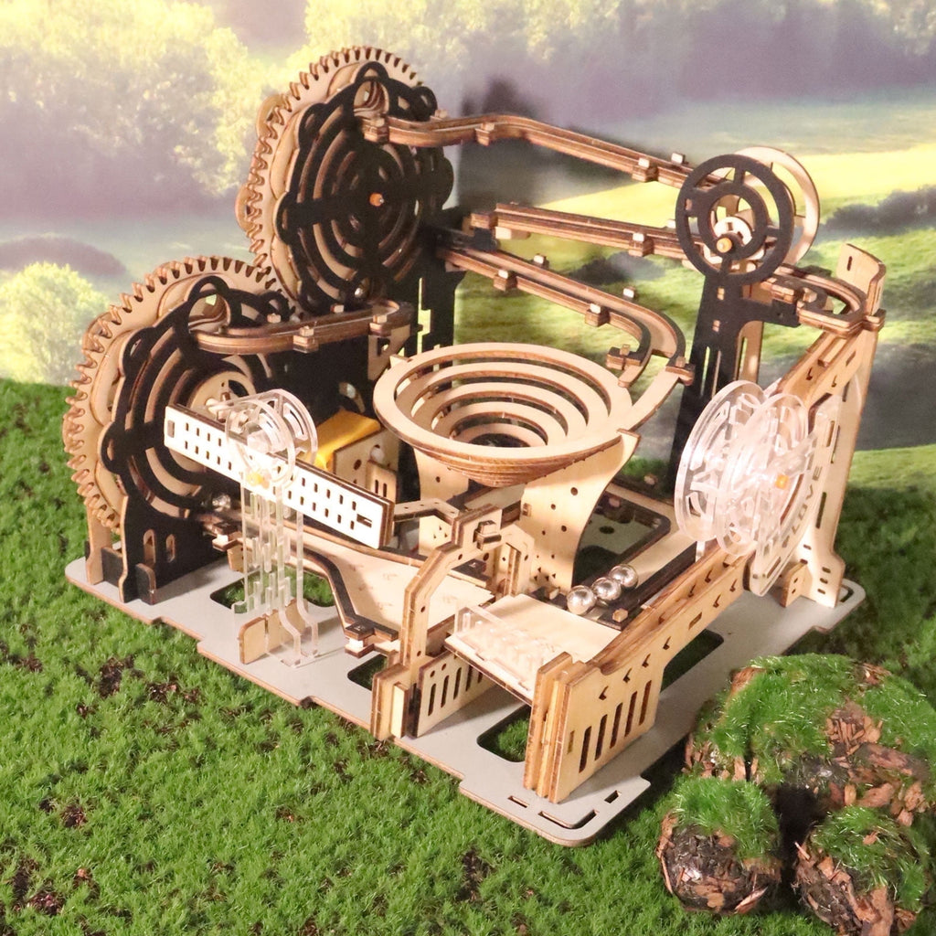 Electric 3D Wooden Puzzles Marble Run Model Kits Brain Teaser Puzzle DIY handmade gift(Without battery)