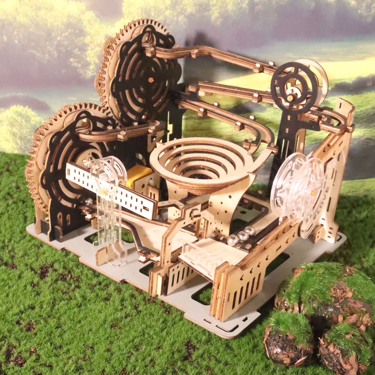 Electric 3D Wooden Puzzles Marble Run Model Kits Brain Teaser Puzzle DIY handmade gift(Without battery)