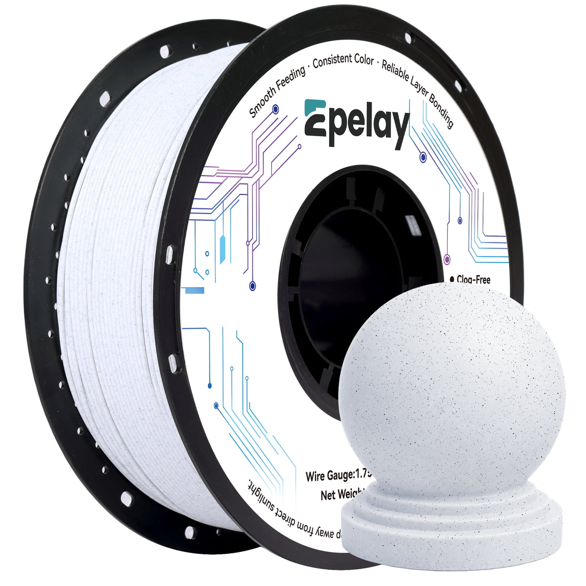 Epelay PLA Plus 3D Printer Filament, 1.75mm, 1kg Spool, White, Compatible with Most FDM Printers