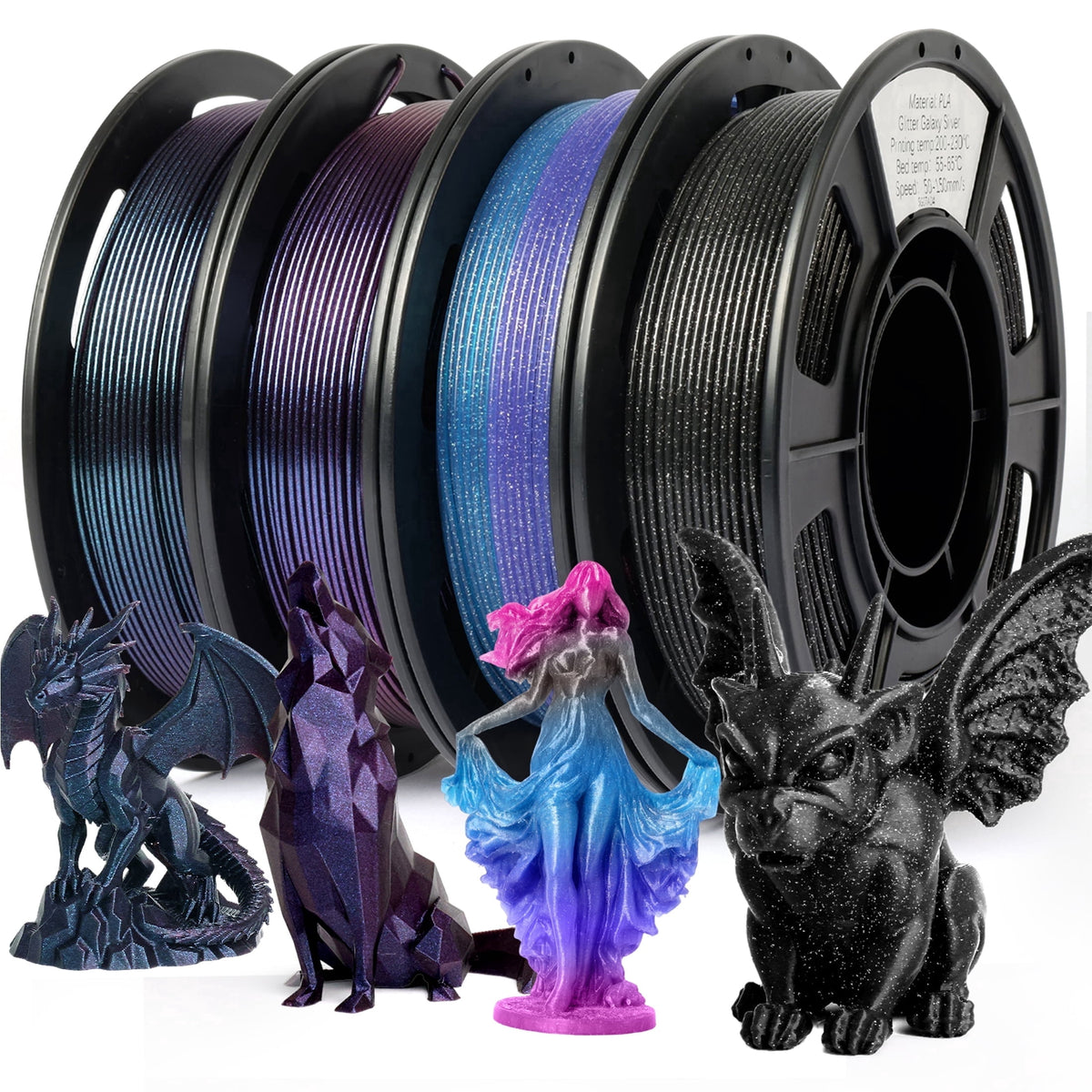 Epelay PLA 3D Printer Filament, 1.75mm, Dual Color Shiny Blue Series, 4 x 250g Bundle, Compatible with FDM Printers