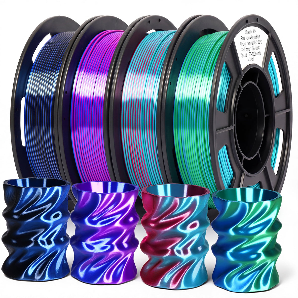 Epelay PLA 3D Printer Filament, 1.75mm, Dual Color Shiny Blue Series, 4 x 250g Bundle, Compatible with FDM Printers