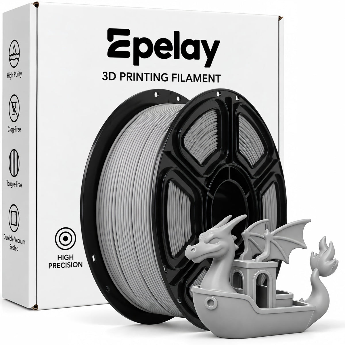 Epelay PLA Plus 3D Printer Filament, 1.75mm, 1kg Spool, White, Compatible with Most FDM Printers