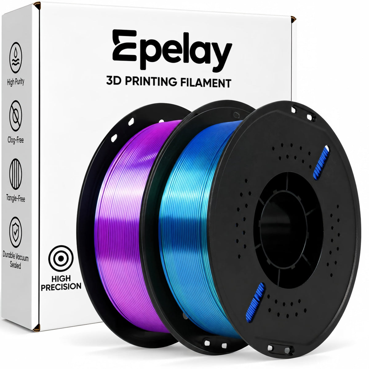 Epelay Silk PLA Plus 3D Printer Filament 1.75mm, Shiny Silver Finish, 1kg Spool, Strong Layer Adhesion, Smooth & Glossy Prints, Fits Most FDM Printers