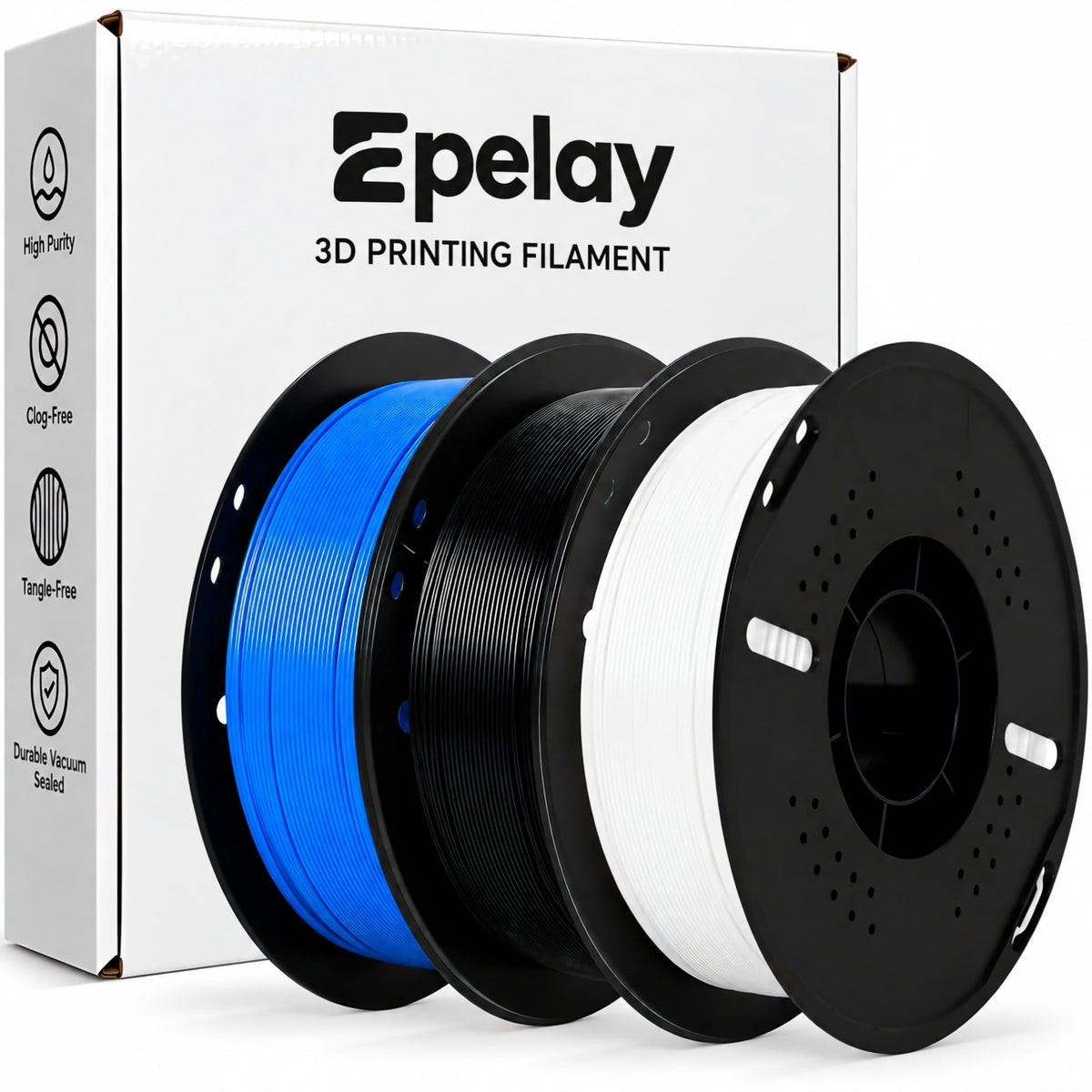 Epelay PLA Plus 3D Printer Filament, 1.75mm, 3 x 1kg Spools, Black, Gray & Red, Compatible with Most FDM Printers