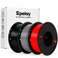 Epelay PLA Plus 3D Printer Filament, 1.75mm, 3 x 1kg Spools, Black, Gray & Red, Compatible with Most FDM Printers