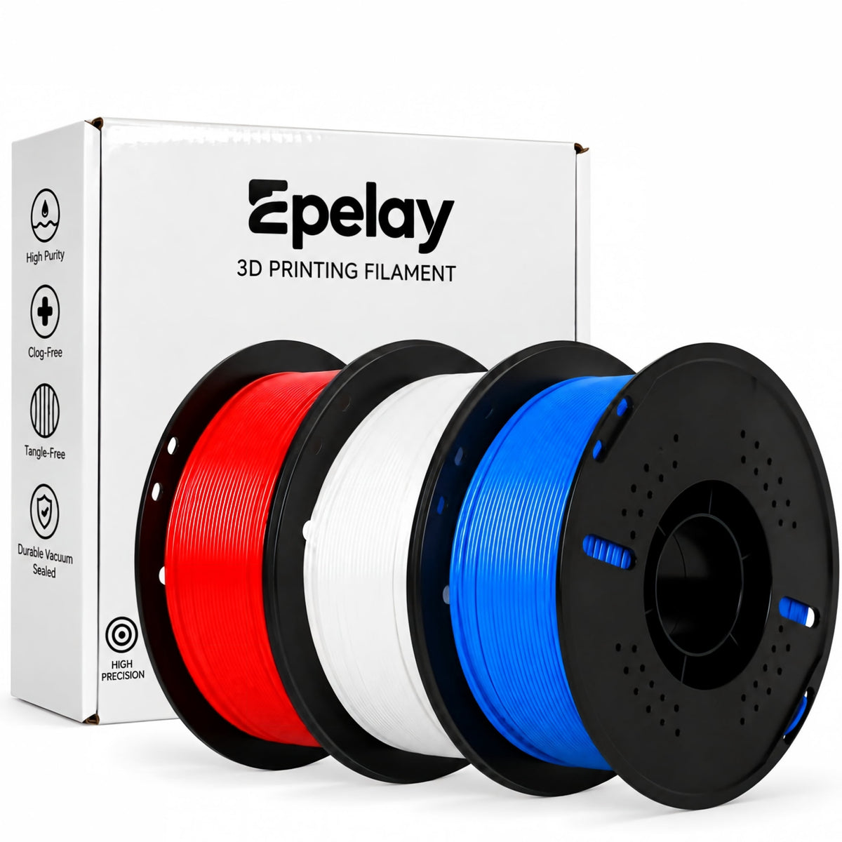 Epelay PLA Plus 3D Printer Filament, 1.75mm, 3 x 1kg Spools, Black, Gray & Red, Compatible with Most FDM Printers
