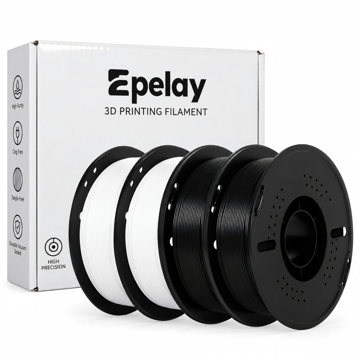 Epelay Matte PLA Plus 3D Printer Filament 1.75mm, 4kg Black, White, Red & Blue for FDM Printers