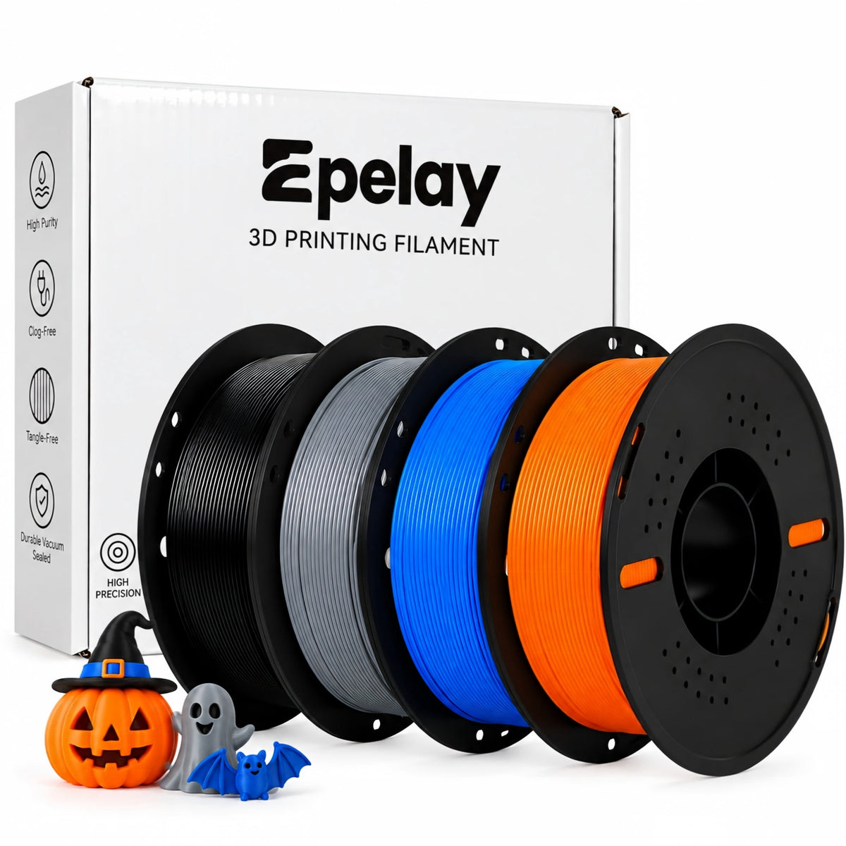 Epelay PLA Plus 3D Printer Filament, 1.75mm, 4 x 1kg Spools, Black, Compatible with Most FDM Printers