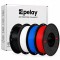 Epelay Matte PLA Plus 3D Printer Filament 1.75mm, 4kg Black, White, Red & Blue for FDM Printers