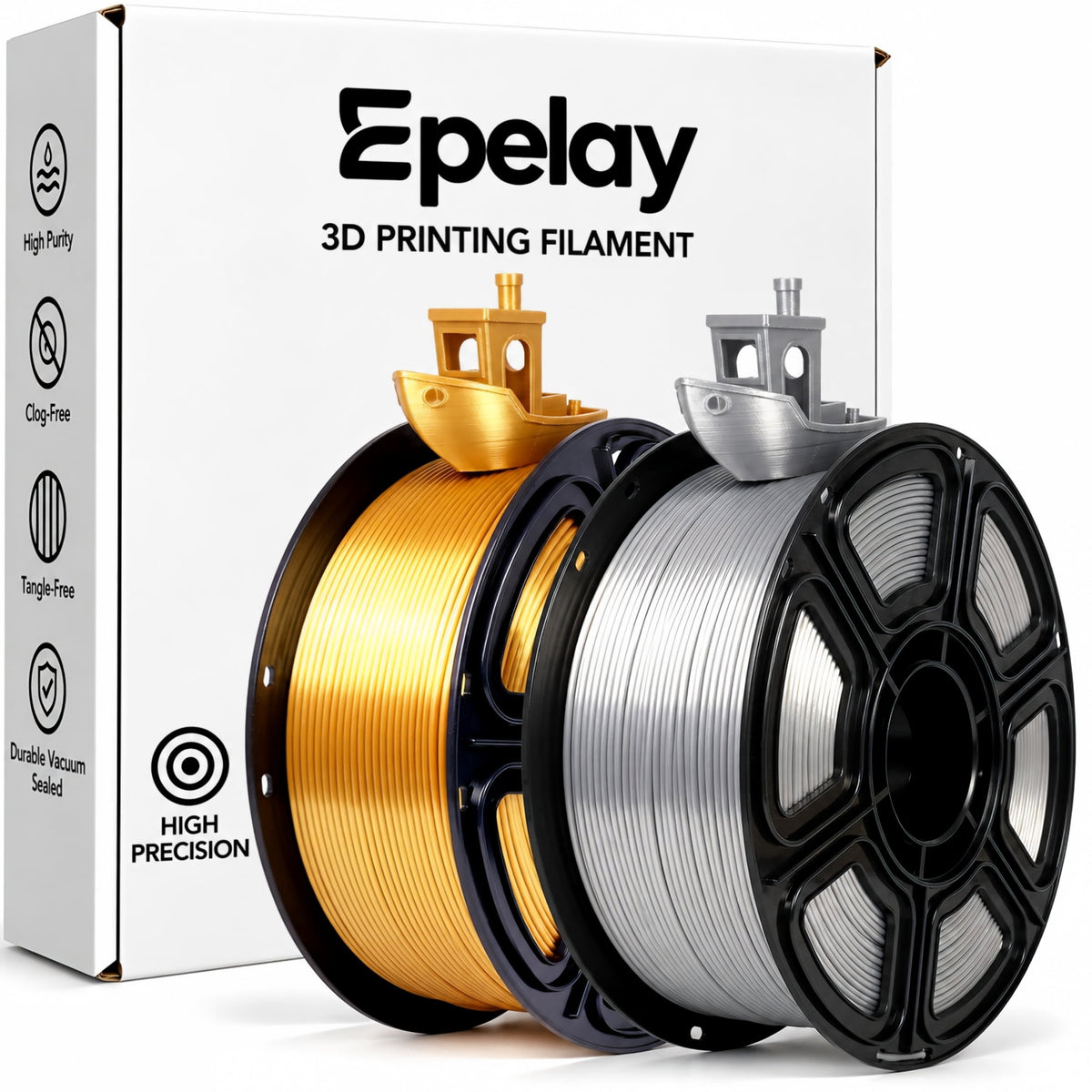 Epelay Silk PLA Plus 3D Printer Filament 1.75mm, Shiny Silver Finish, 1kg Spool, Strong Layer Adhesion, Smooth & Glossy Prints, Fits Most FDM Printers