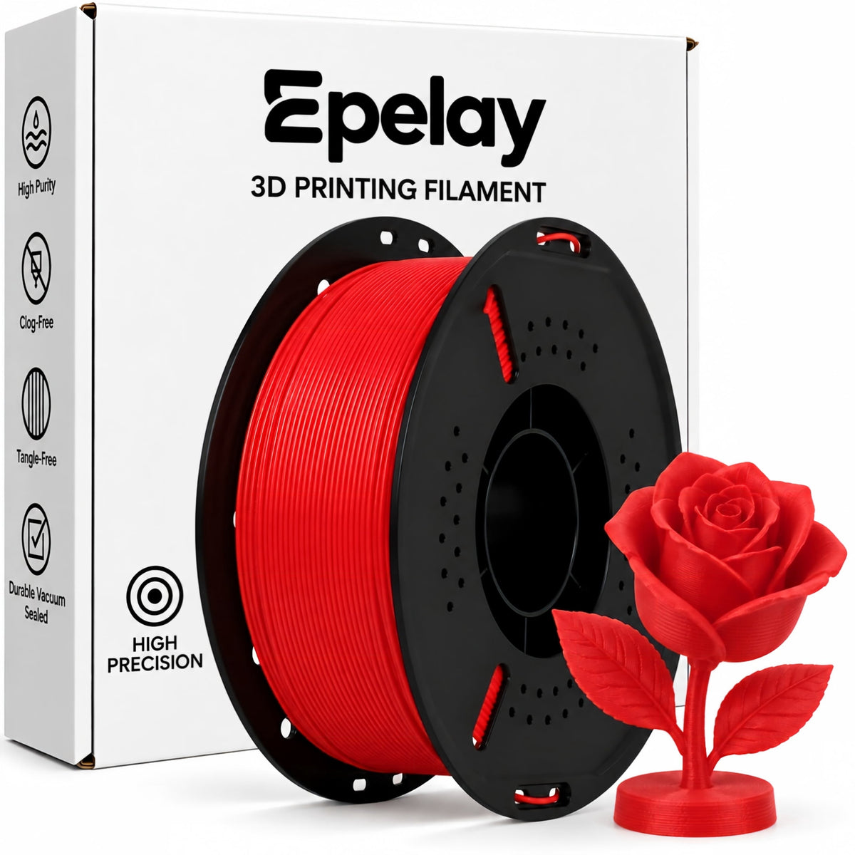 Epelay PLA Plus 3D Printer Filament, 1.75mm, 1kg Spool, Black, Compatible with Most FDM Printers