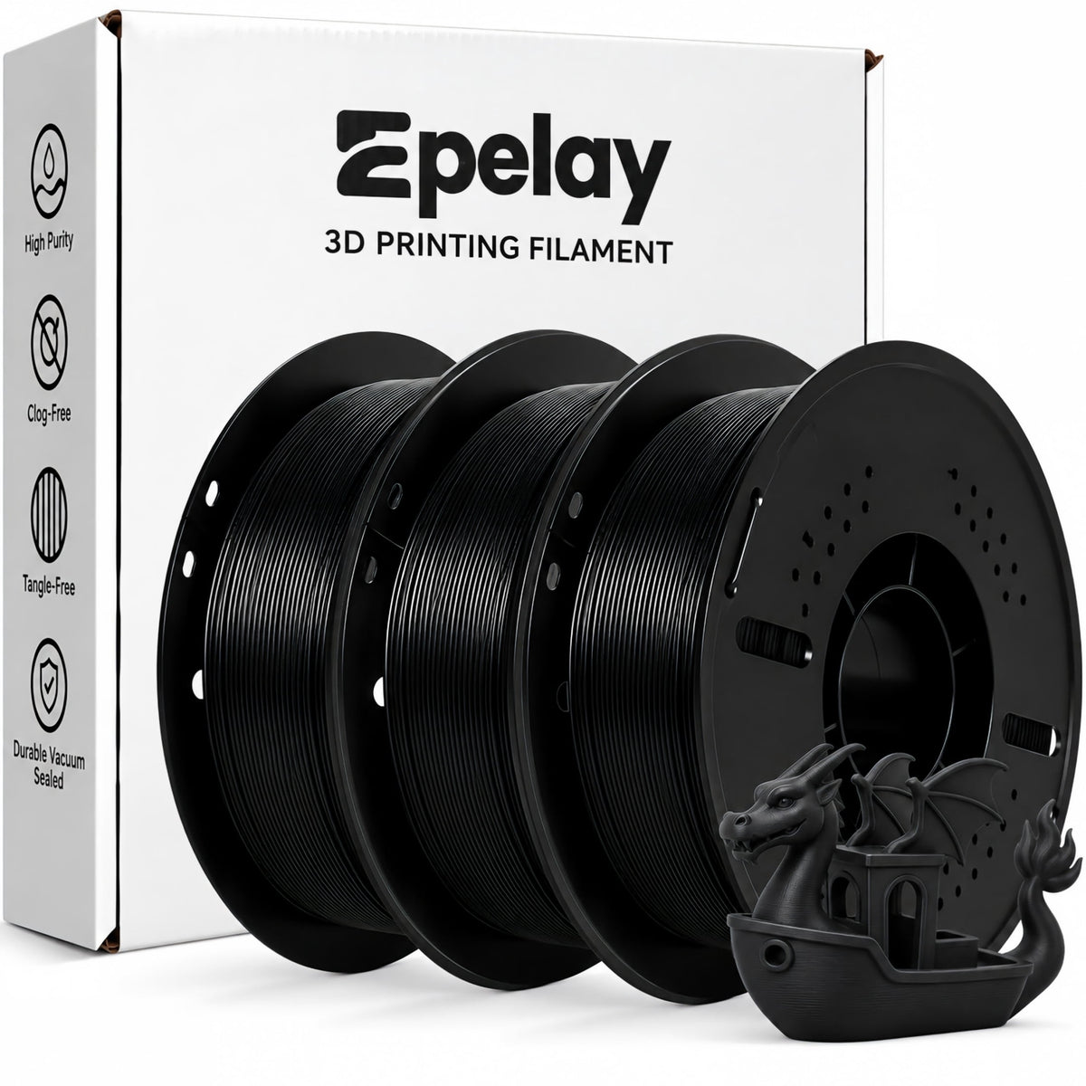 Epelay PLA Plus 3D Printer Filament, 1.75mm, 1kg Spool, White, Compatible with Most FDM Printers