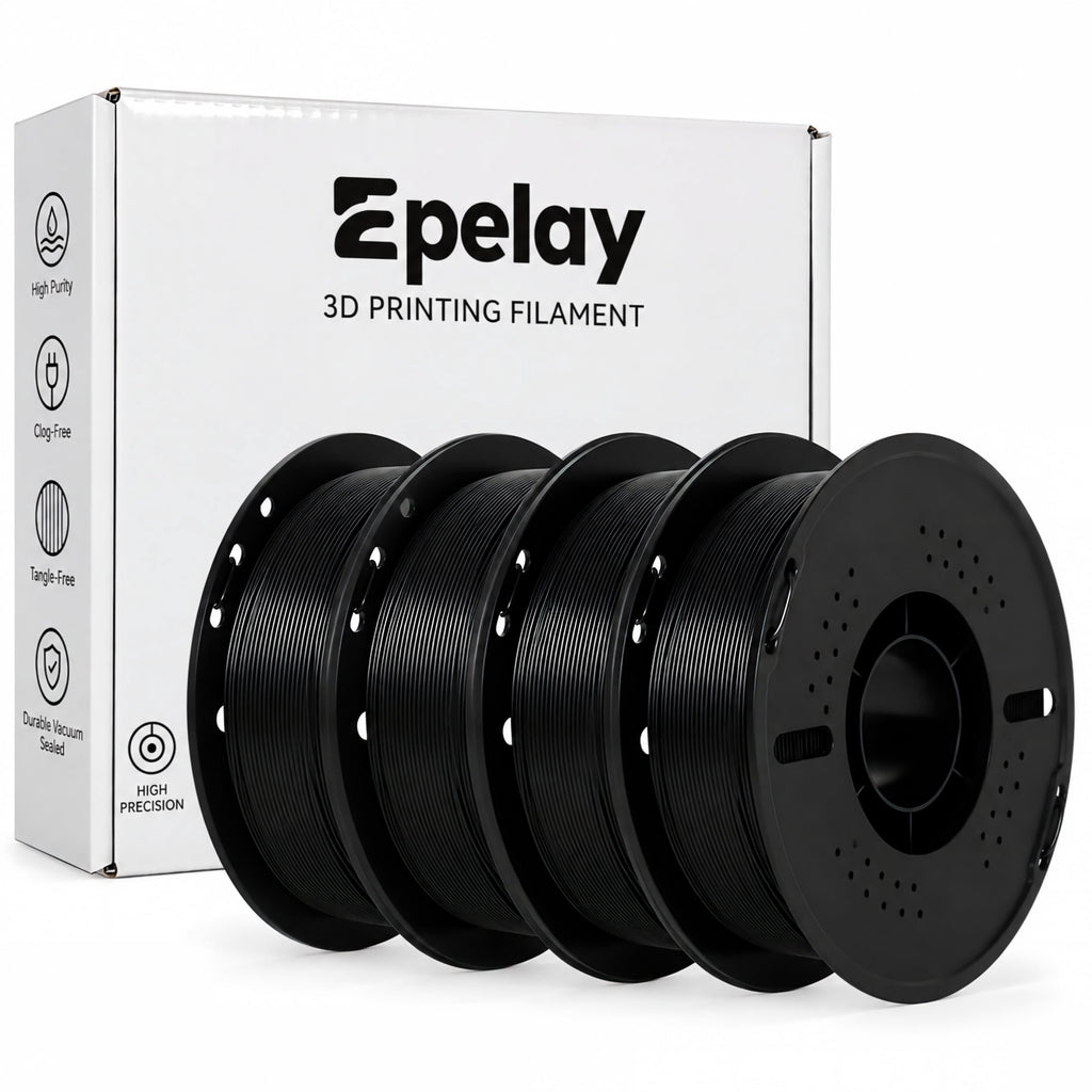 Epelay PLA Plus 3D Printer Filament, 1.75mm, 4 x 1kg Spools, Black, Compatible with Most FDM Printers