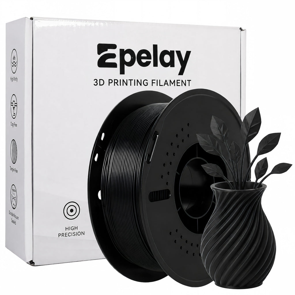 Epelay PLA Plus 3D Printer Filament, 1.75mm, 1kg Spool, Black, Compatible with Most FDM Printers
