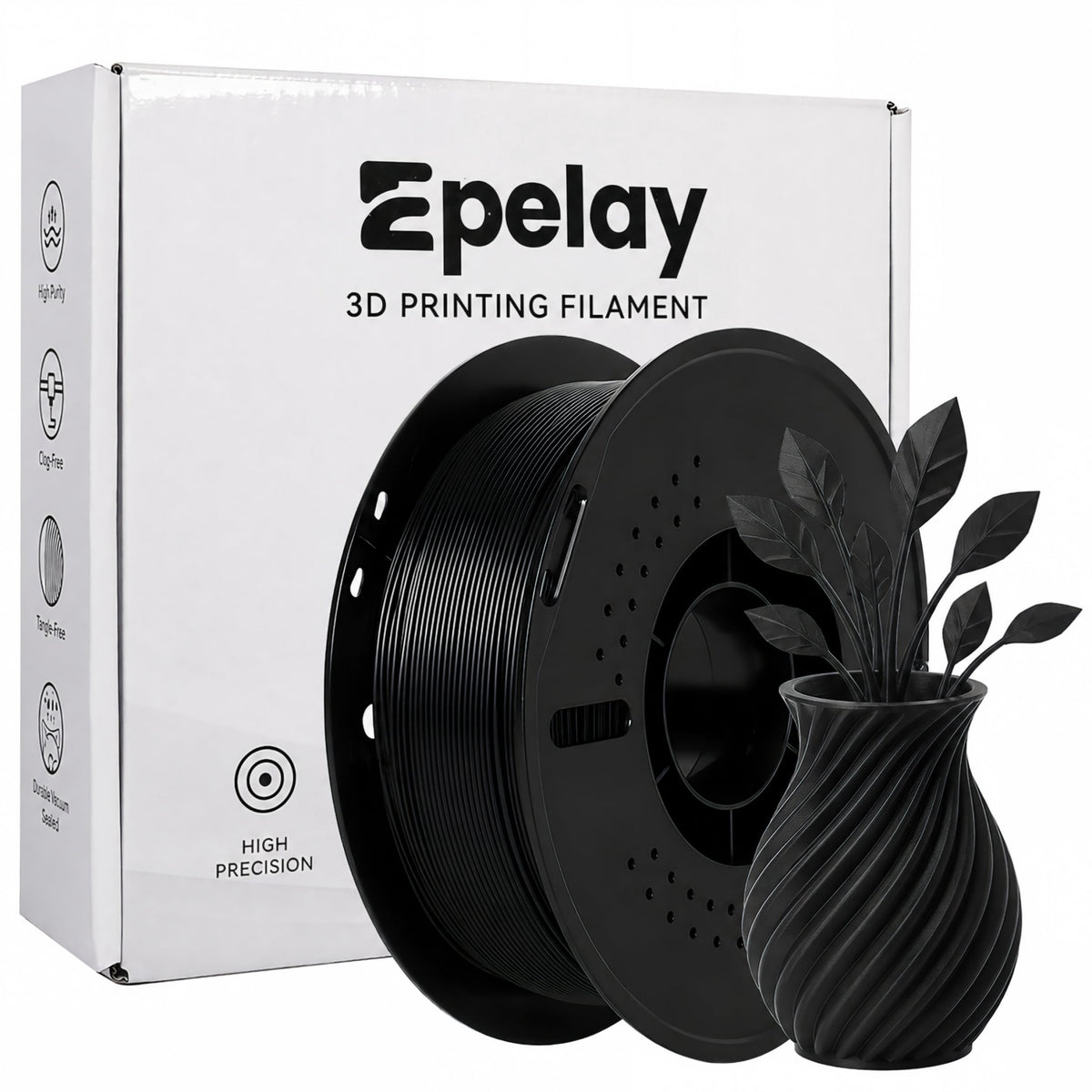 Epelay PLA Plus 3D Printer Filament, 1.75mm, 1kg Spool, Black, Compatible with Most FDM Printers
