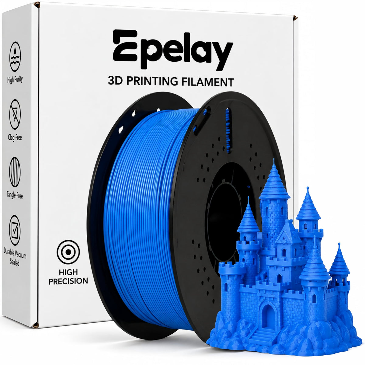 Epelay PLA Plus 3D Printer Filament, 1.75mm, 1kg Spool, White, Compatible with Most FDM Printers