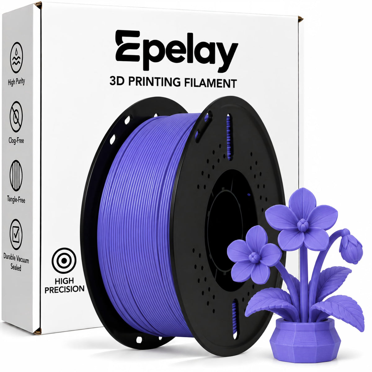Epelay PLA Plus 3D Printer Filament, 1.75mm, 1kg Spool, Black, Compatible with Most FDM Printers
