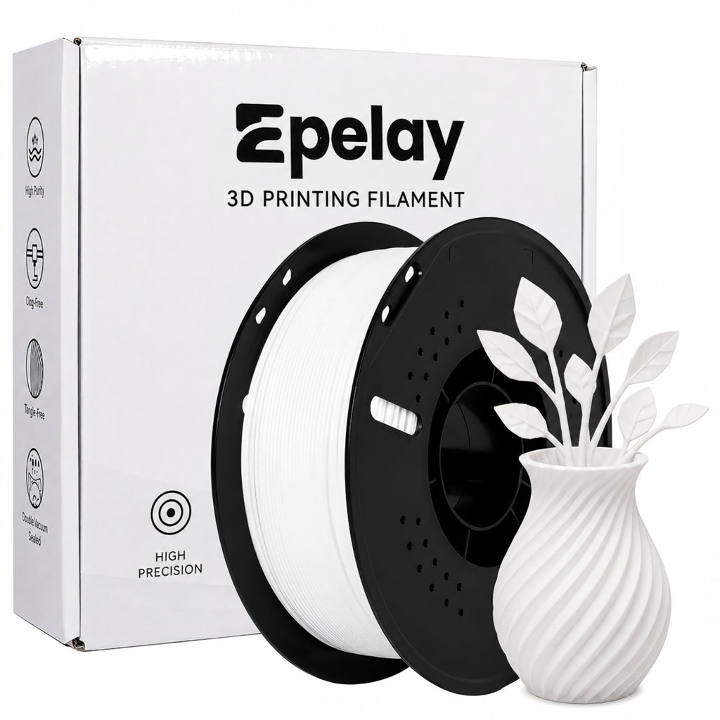 Epelay PLA Plus 3D Printer Filament, 1.75mm, 1kg Spool, White, Compatible with Most FDM Printers