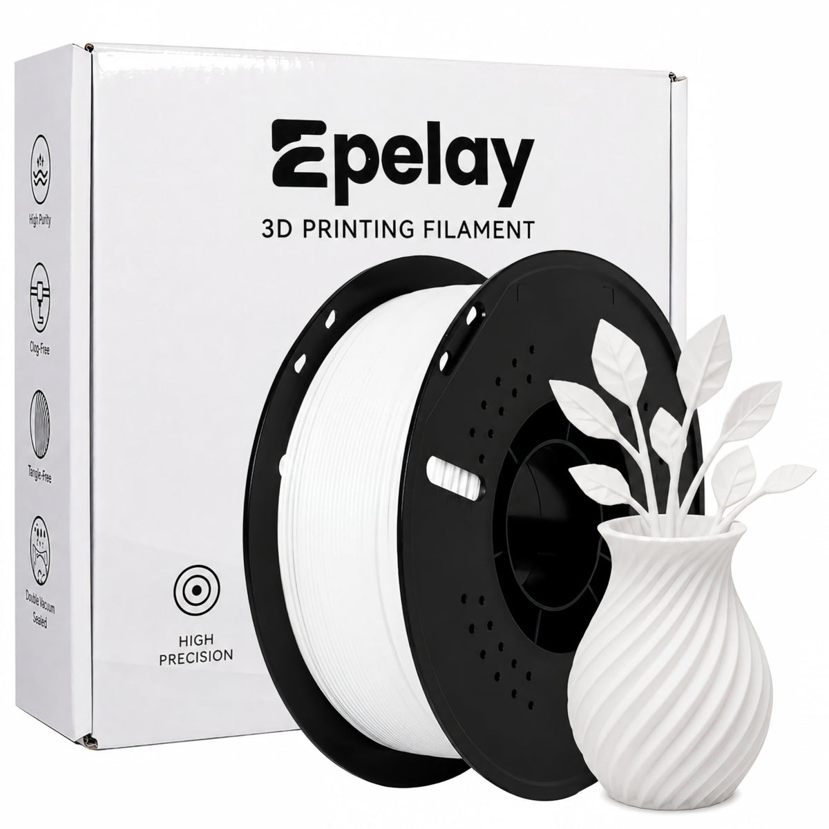 Epelay PLA Plus 3D Printer Filament, 1.75mm, 1kg Spool, White, Compatible with Most FDM Printers