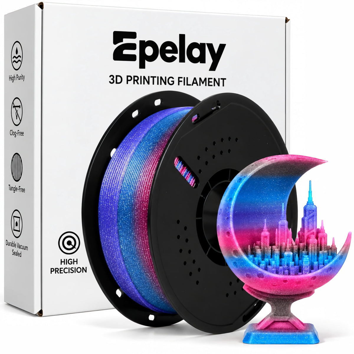 Epelay PLA Plus 3D Printer Filament, 1.75mm, 1kg Spool, Black, Compatible with Most FDM Printers