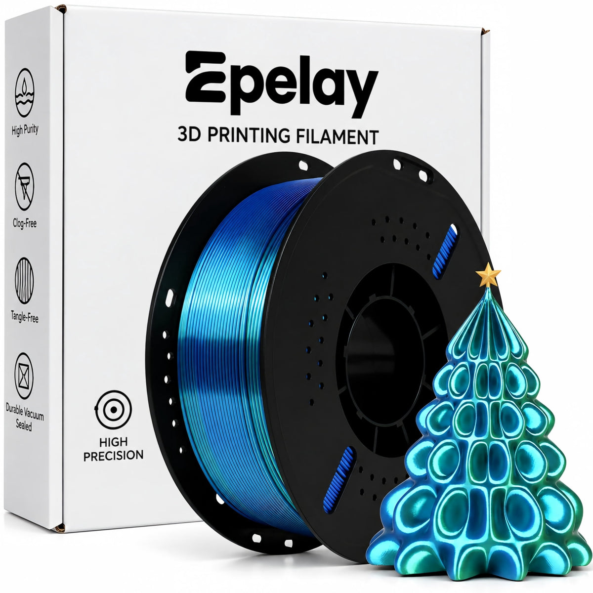 Epelay PLA Plus 3D Printer Filament, 1.75mm, 1kg Spool, White, Compatible with Most FDM Printers