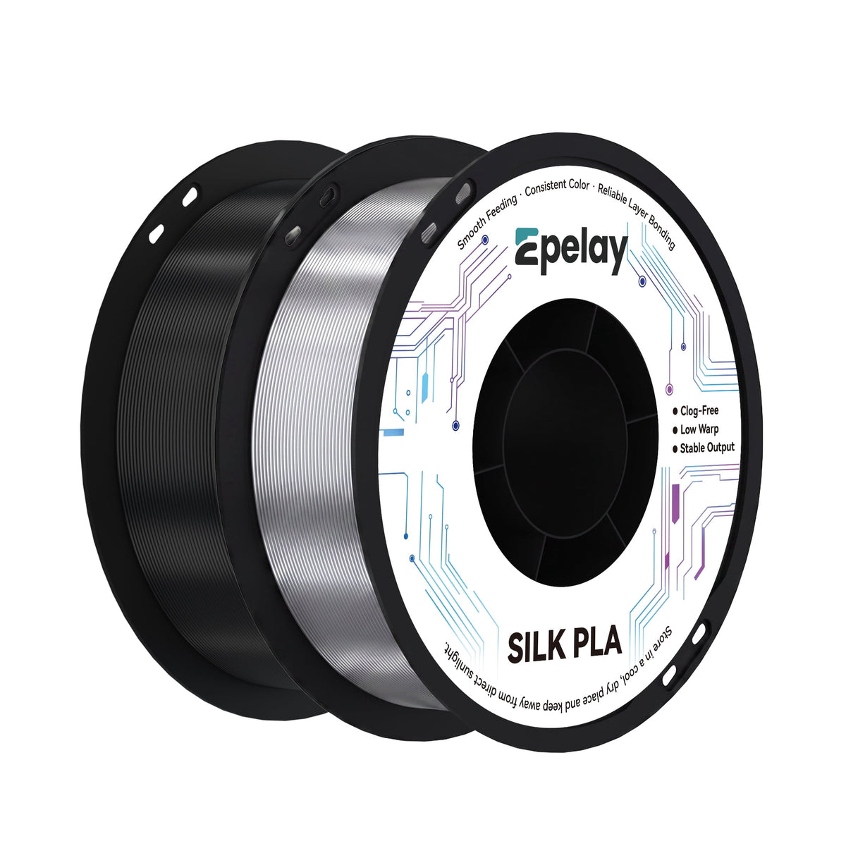 Epelay Silk PLA Plus 3D Printer Filament 1.75mm, Shiny Silver Finish, 1kg Spool, Strong Layer Adhesion, Smooth & Glossy Prints, Fits Most FDM Printers