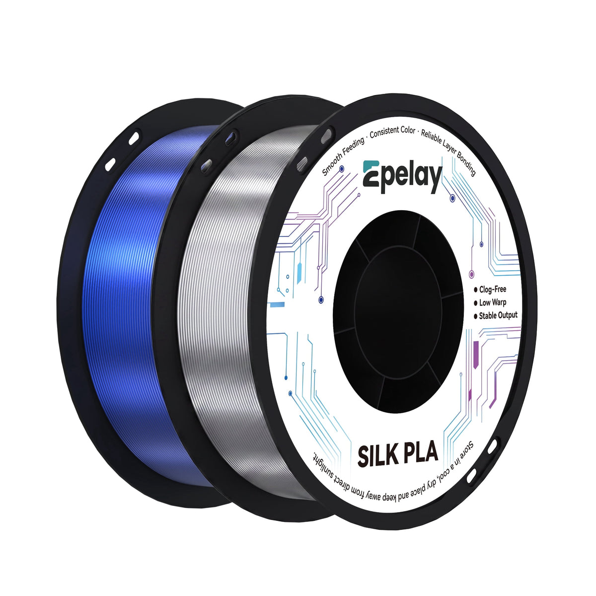 Epelay Silk PLA Plus 3D Printer Filament 1.75mm, Shiny Silver Finish, 1kg Spool, Strong Layer Adhesion, Smooth & Glossy Prints, Fits Most FDM Printers