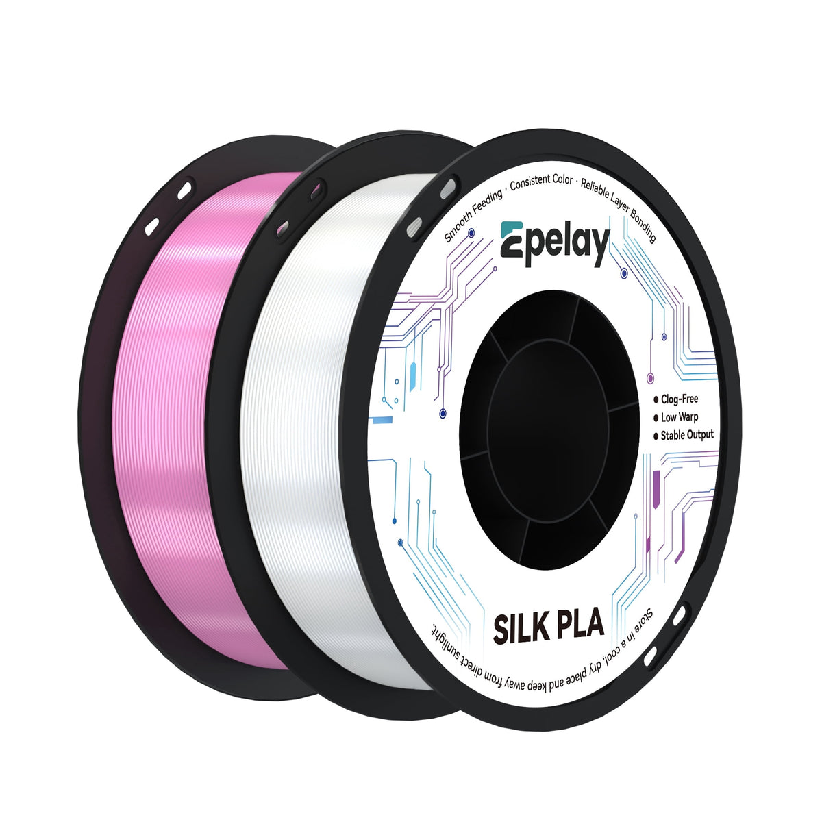 Epelay Silk PLA Plus 3D Printer Filament 1.75mm, Shiny Silver Finish, 1kg Spool, Strong Layer Adhesion, Smooth & Glossy Prints, Fits Most FDM Printers