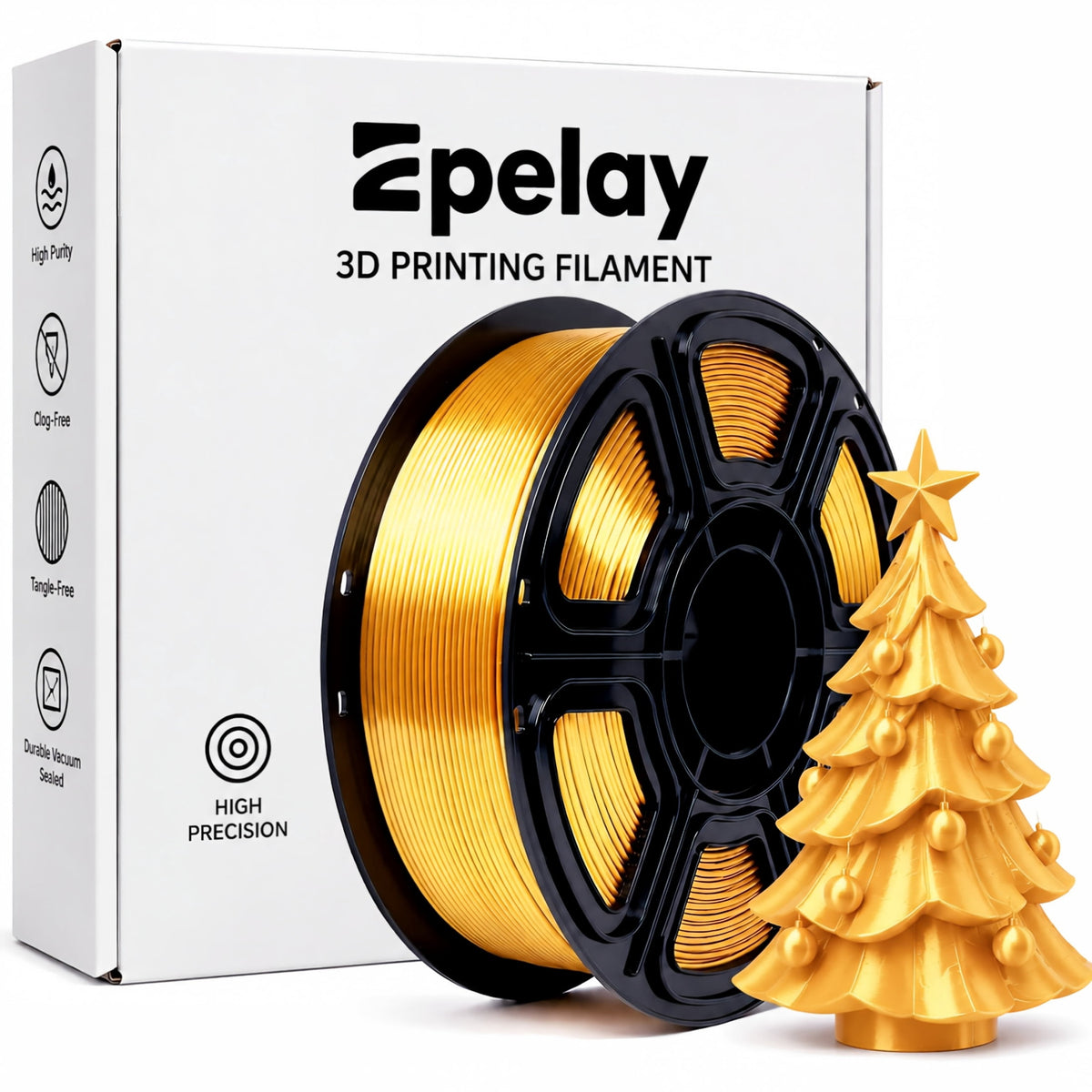 Epelay Silk PLA Plus 3D Printer Filament 1.75mm, Shiny Silver Finish, 1kg Spool, Strong Layer Adhesion, Smooth & Glossy Prints, Fits Most FDM Printers