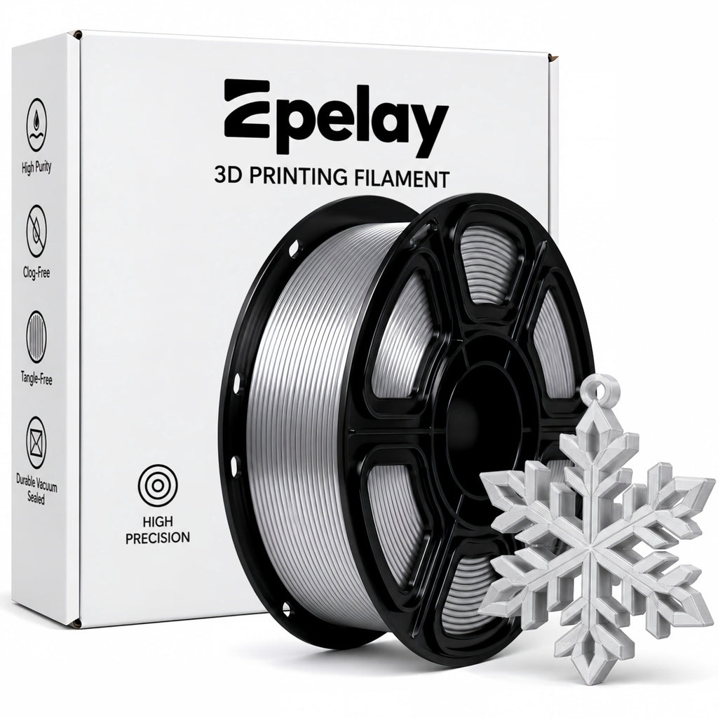 Epelay Silk PLA Plus 3D Printer Filament 1.75mm, Shiny Silver Finish, 1kg Spool, Strong Layer Adhesion, Smooth & Glossy Prints, Fits Most FDM Printers