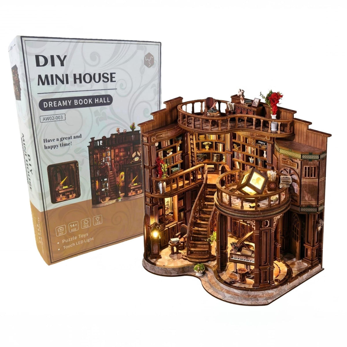Feuymoent DIY Miniature Dollhouse Book Nook Kit, 3D Wooden Puzzle Book Nook Craft Bookshelf Decor, Adult Craft Kits Gift with Led Light