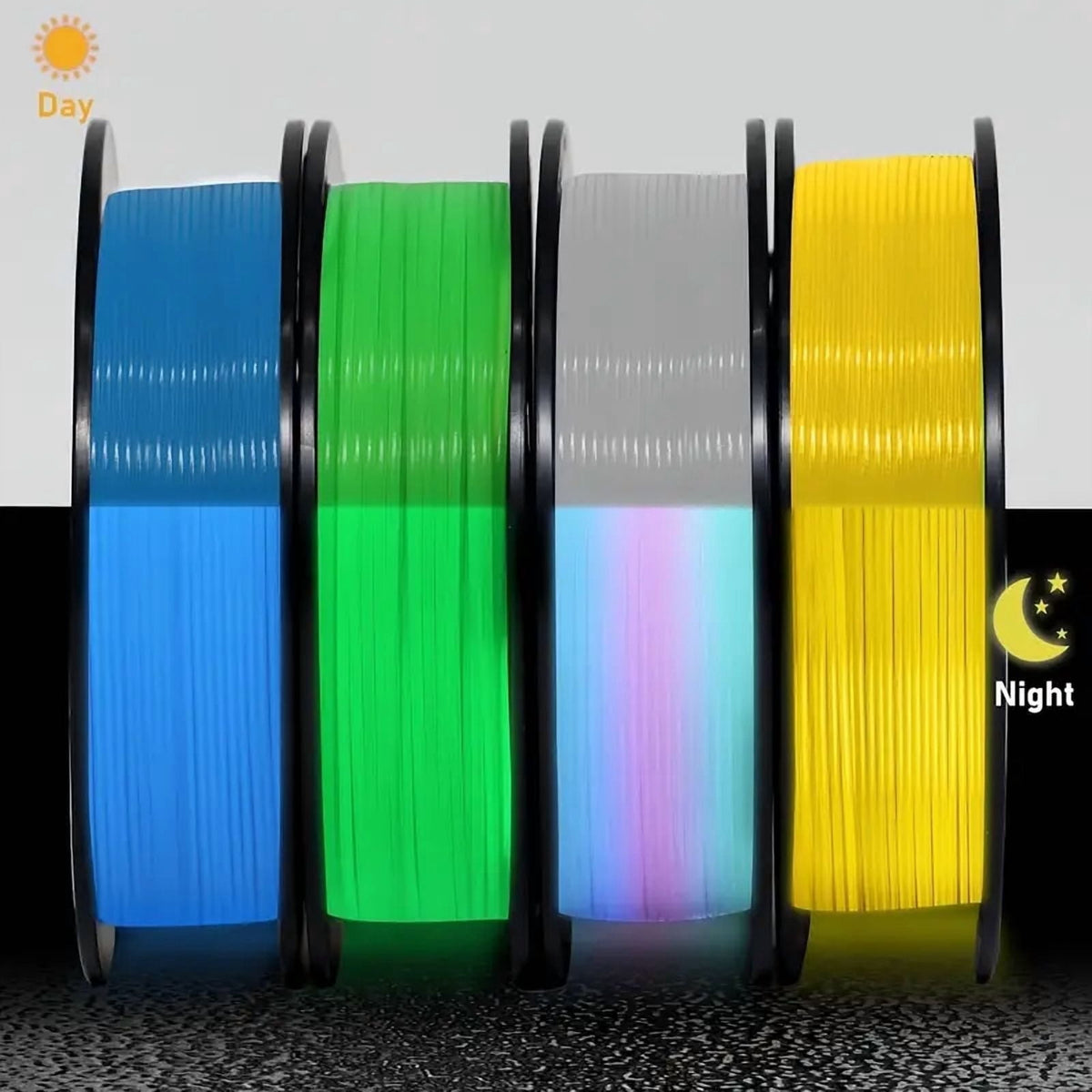 Filajoy3D Glow In The Dark 3D Printer Filament, 250g*4packs 1.75mm PLA Filament Fits for Most FDM Printers Bundle Of 4 Colors Spool Dimensional Accuracy +/- 0.03mm, Glow Blue/yellow/rainbow