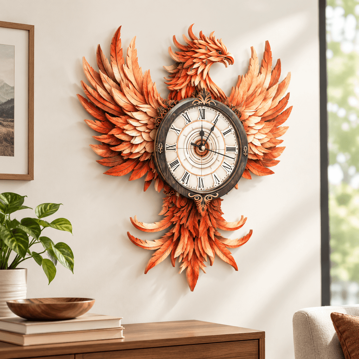 Fire Phoenix Wooden 3D Puzzle Clock DIY Model Kit for Adults