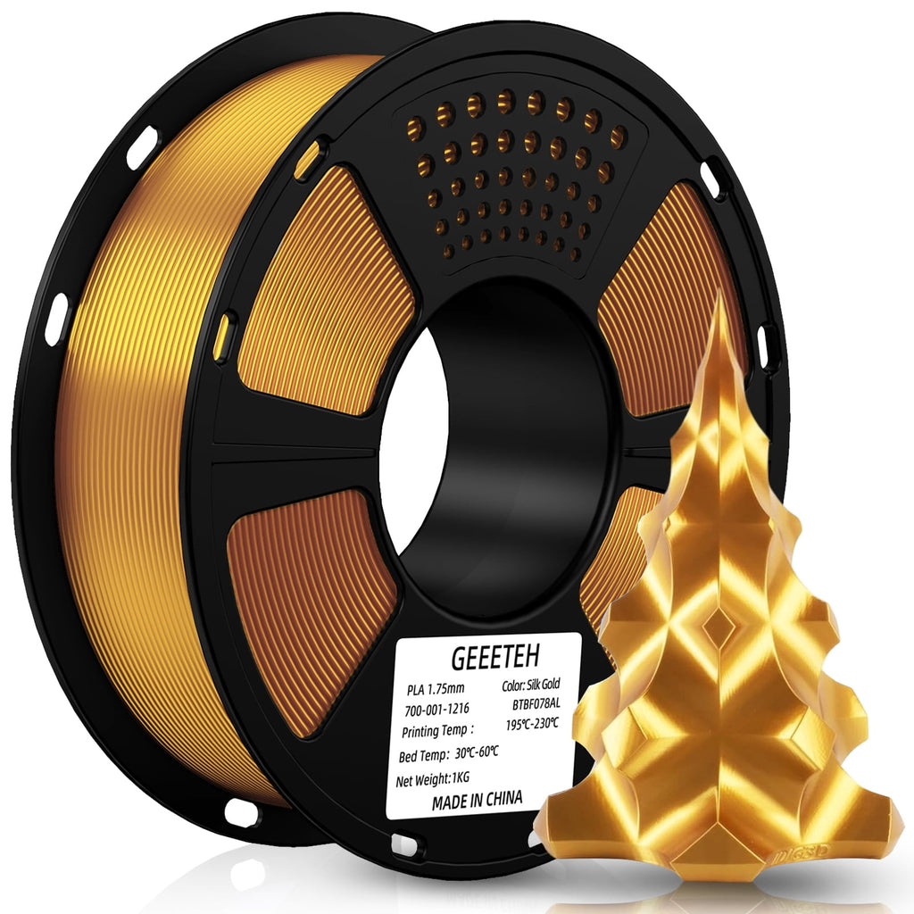 Geeetech 3D Printer PLA Filament Shiny Silk Gold Toughness Enhanced Filament with 1.75mm Dimensional Accuracy +/-0.03mm, 1080 Feet Per Roll, Vacuum Packaging, for Most 3D FDM Printer