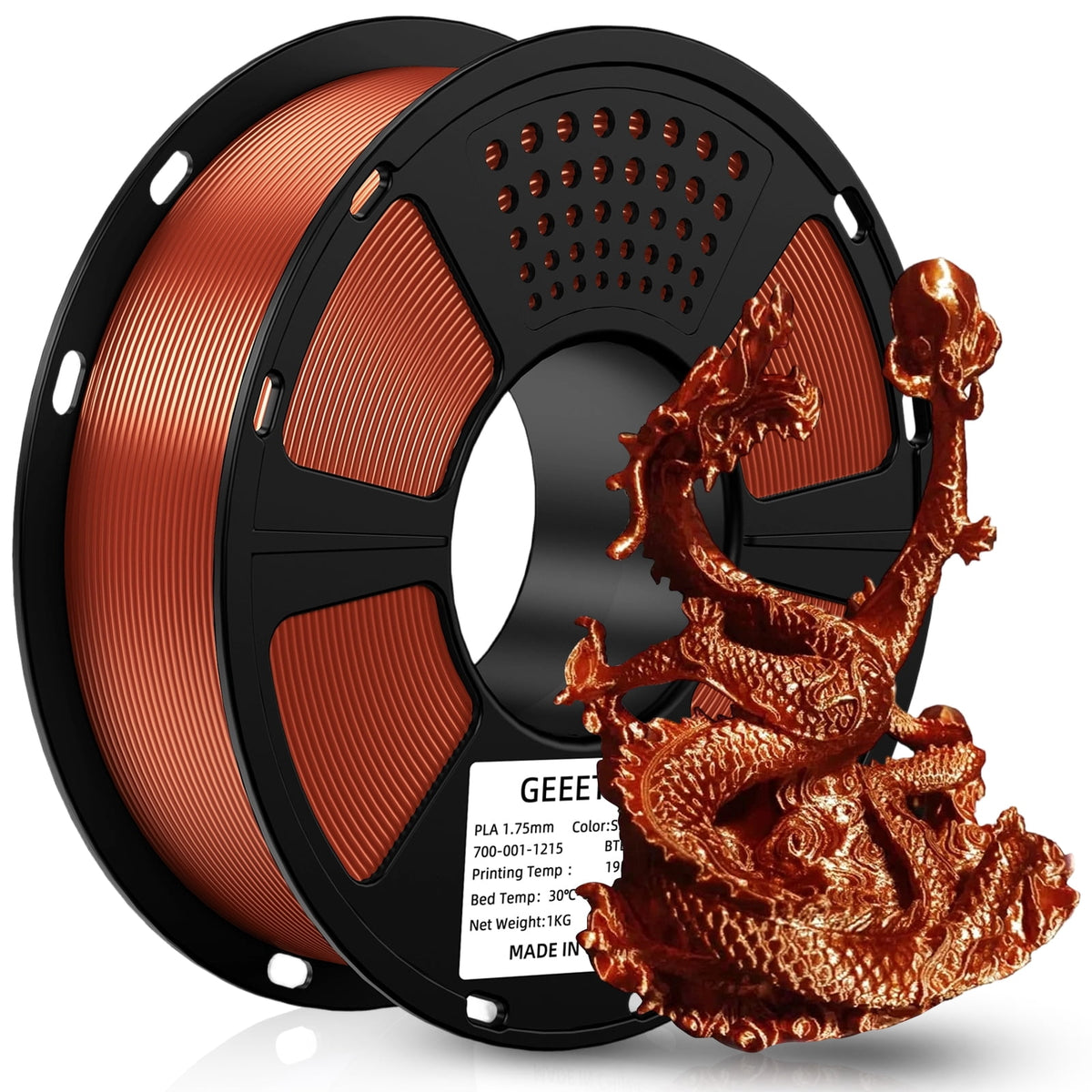 Geeetech 3D Printer Silk Silver PLA Filament 1.75mm,Metal-like Shiny Consumable 1kg (2.2lbs) 1 Spool