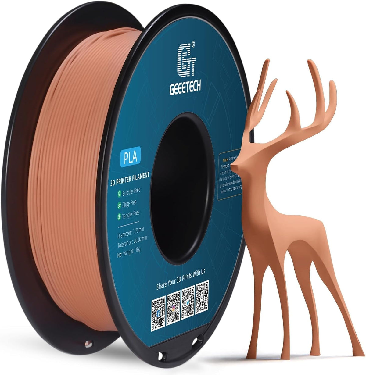GEEETECH Matte PLA Filament, 1.75mm Matte Black 3D Printer Filament, 1kg Spool (2.2lbs), Dimensional Accuracy +/- 0.03 mm, Fit Most FDM Printer